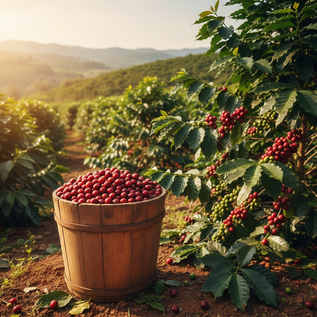 Red Coffee Cherries in Bucket