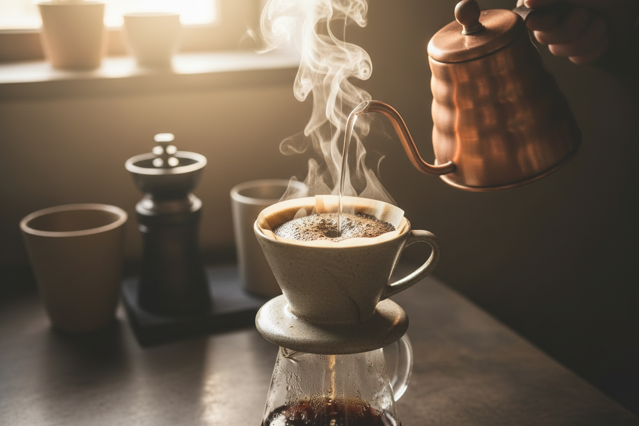 Bright pour over coffee